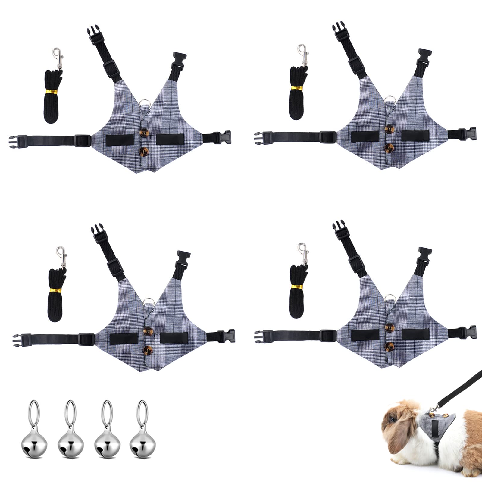 Lucky Interests 4 Pcs Rabbit Harness, Adjustable Rabbit Harness Leash ...