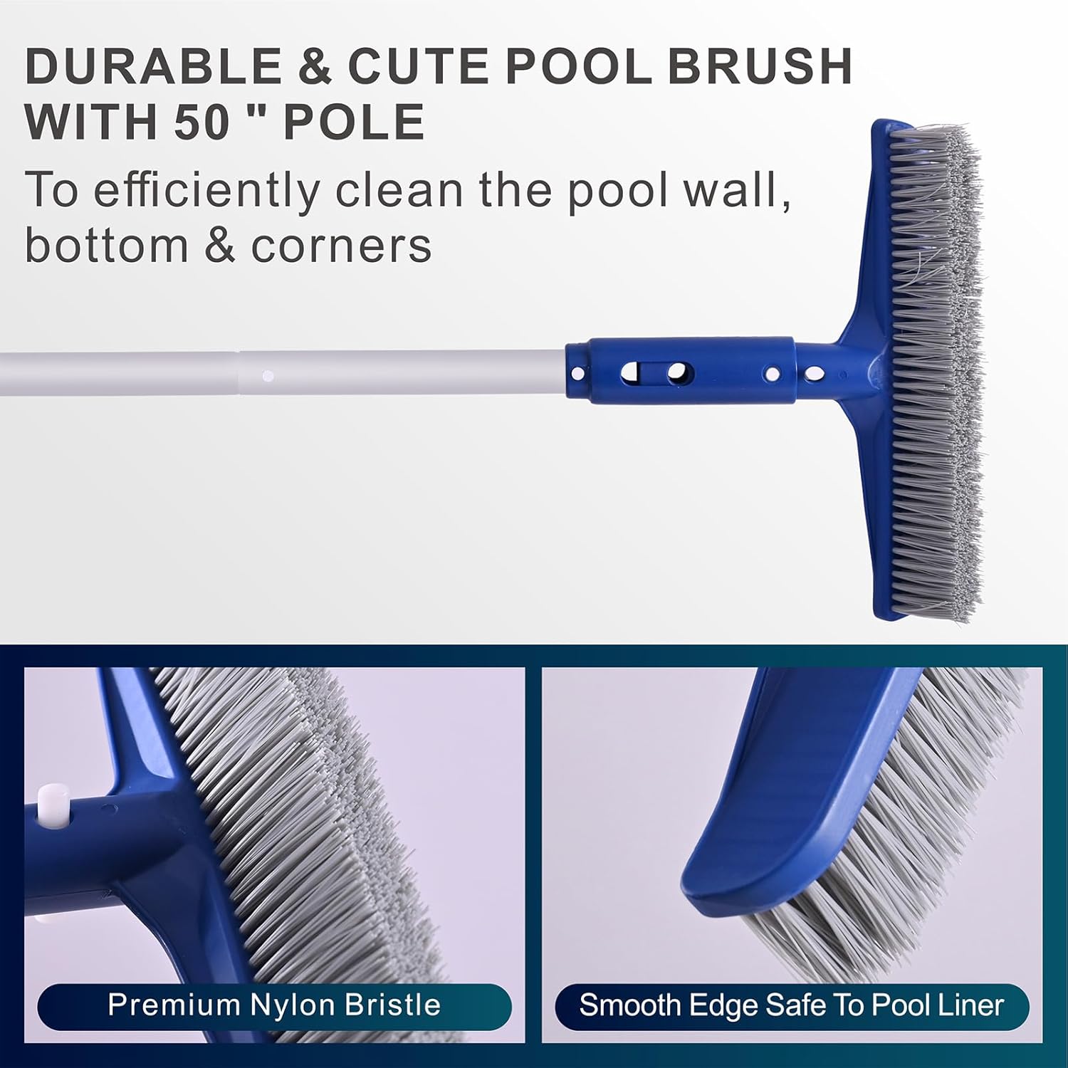 POOLAZA Pool Skimmer Net & Pool Brush Head with 50'' Aluminum Pool Pole - Image 5