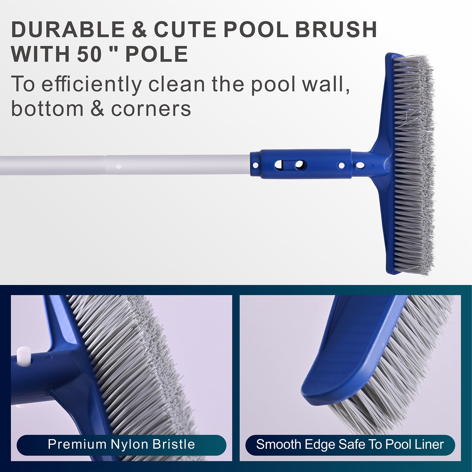 POOLAZA Rete per skimmer per piscina e testina per piscina con palo in alluminio da 127 cm, retino per piscina a maglia fine e robuste spazzole da 35,6 cm per la pulizia delle pareti della piscina,