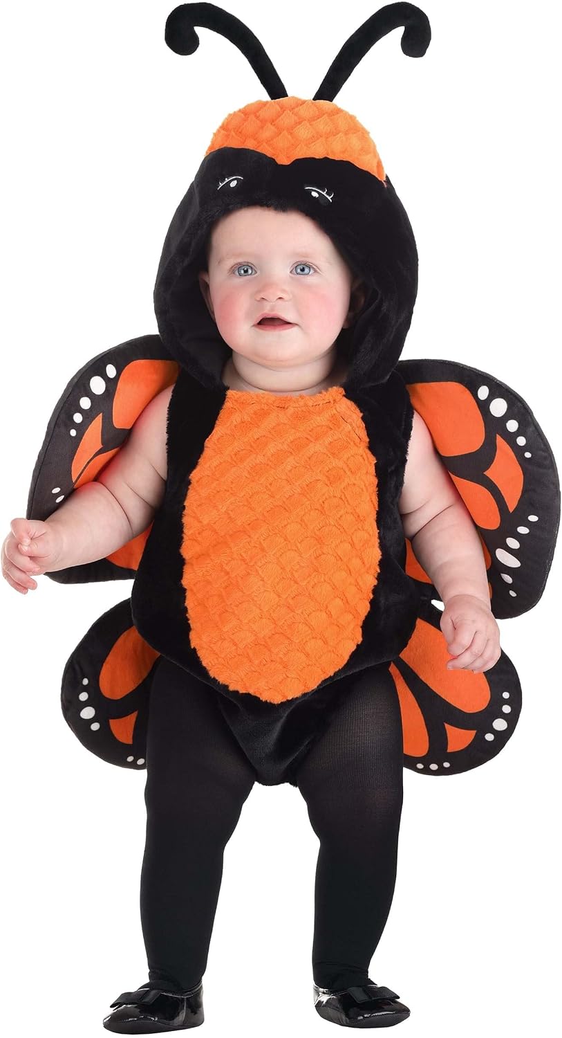 Monarch Butterfly Baby Costume Onesie, Plush Body, Embroidered Eyes