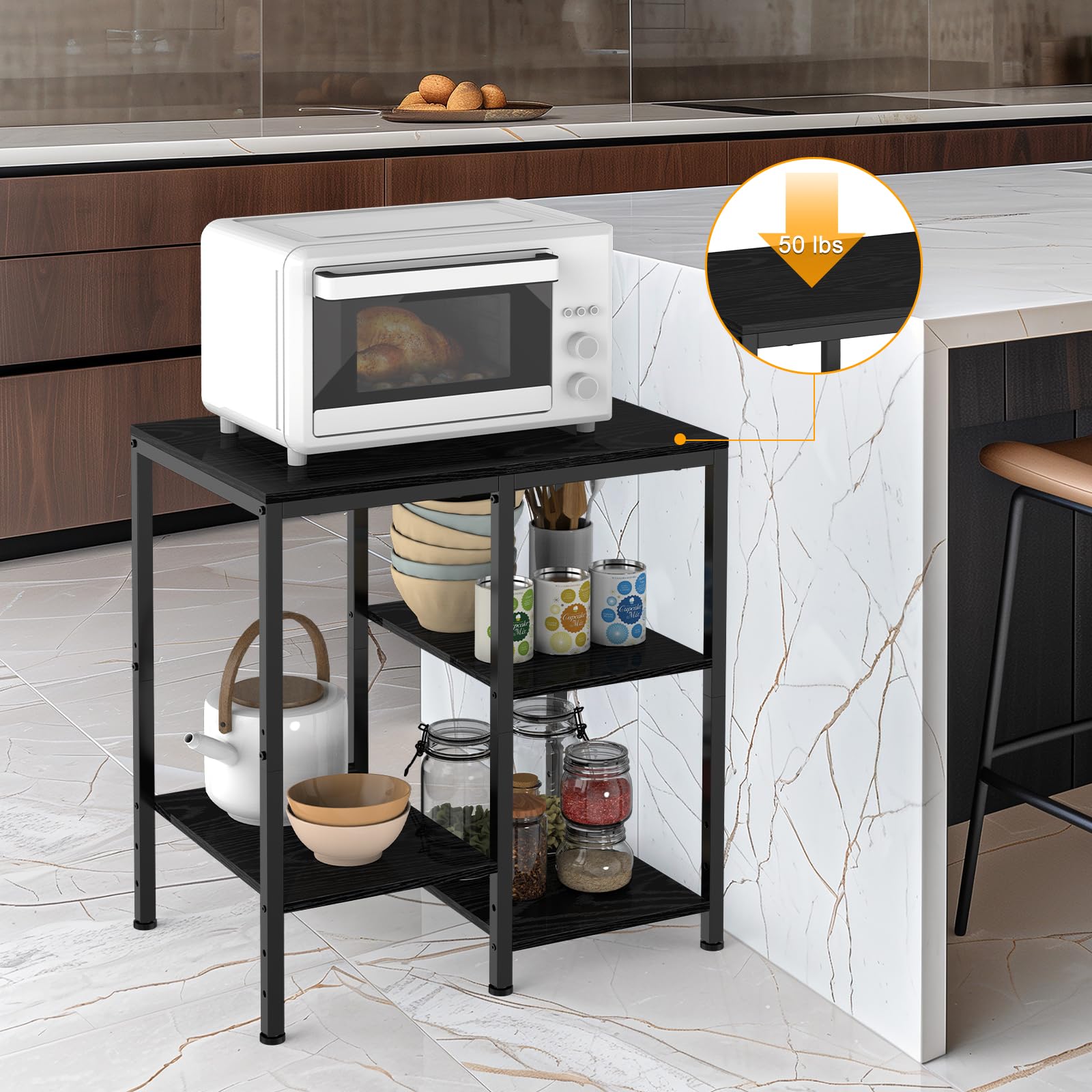 smusei Estantería Multifuncional de 4 Niveles, Estilo Minimalista, Negro, 66 x 40 x 60 cm, 4 Estantes Ajustables, 50 lbs de Capacidad, Incluye Hardware, Montaje en 30 Minutos