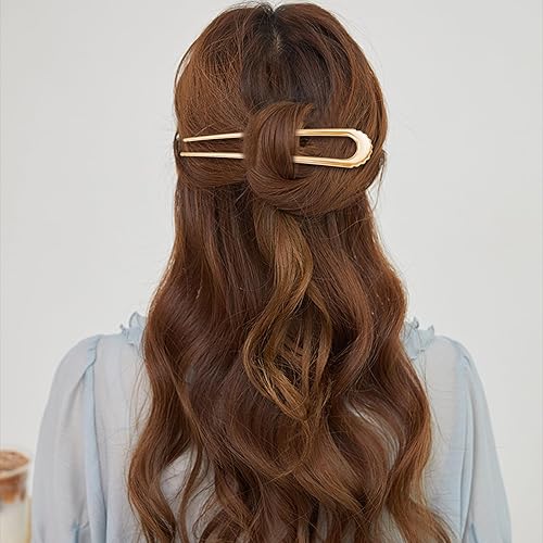 Miniatura 6 de 4 pinzas de pelo francesas de 4.7 pulgadas, grandes en forma de U, 2 puntas, para moño, pinzas de metal vintage, accesorios para cabello largo y