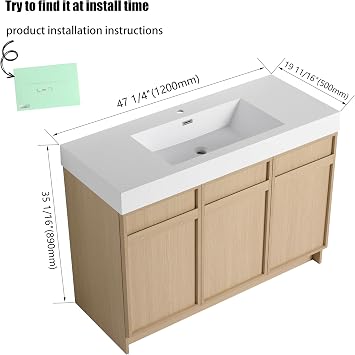 48 Bathroom Vanity with Sink,48 Inch Freestanding Vanity,Single Sink Floor Stand Vanity Combo, Modern Brown Bathroom Vanity Set with 3 Doors