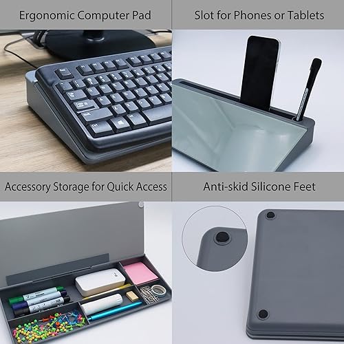 Miniatura 4 de TOWON Pizarra blanca pequeña inclinada de cristal, bloc de notas, soporte para teclado de computadora con superficie de borrado en seco,