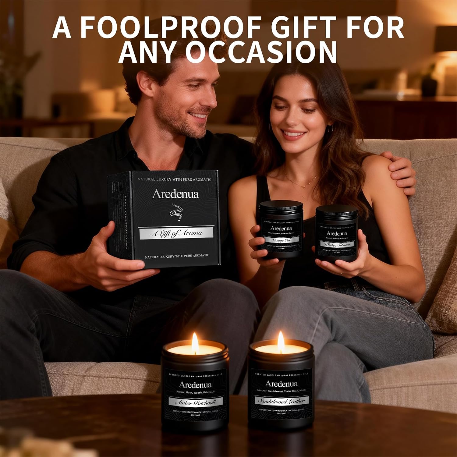 Mens Candle Set – Manly Candles for Men, 4 Pack Soy Candles for Home Scented, Masculine Candle Gift Set - Includes Sandalwood Leather, Whiskey Tobacco, Amber Patchouli & Vintage Oak