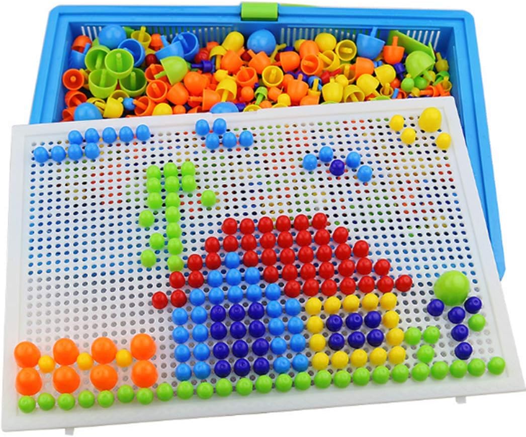 ITODA 888 PCS Mushroom Nails Jigsaw Puzzle Board Mosaic Toys Pegboard Educational Intelligence Building Blocks Puzzle Toys Assorted Colour Creative DIY Christmas Birthday Gift for Kids - Image 3