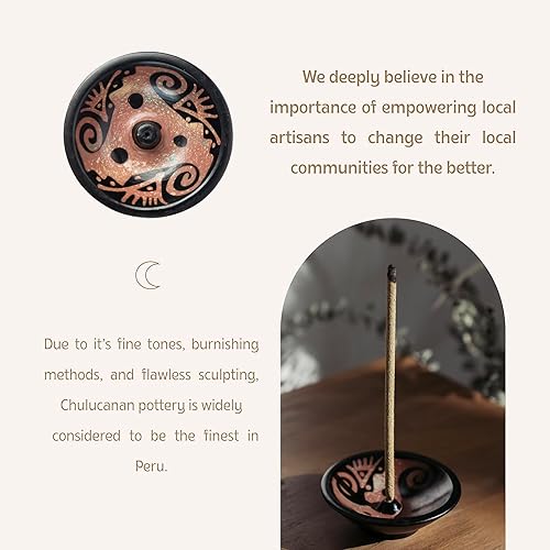 Miniatura 5 de Luna Sundara Exquisito soporte de incienso hecho a mano ideal para varillas de incienso y quemadores hechos a mano en chulucanas, Perú por