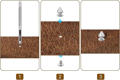Miniatura 5 de uxcell 50 juegos de remaches de punta cónica, 0.315 x 0.472 in, tornillos traseros para árbol y picos para manualidades de cuero, ropa, zapatos,