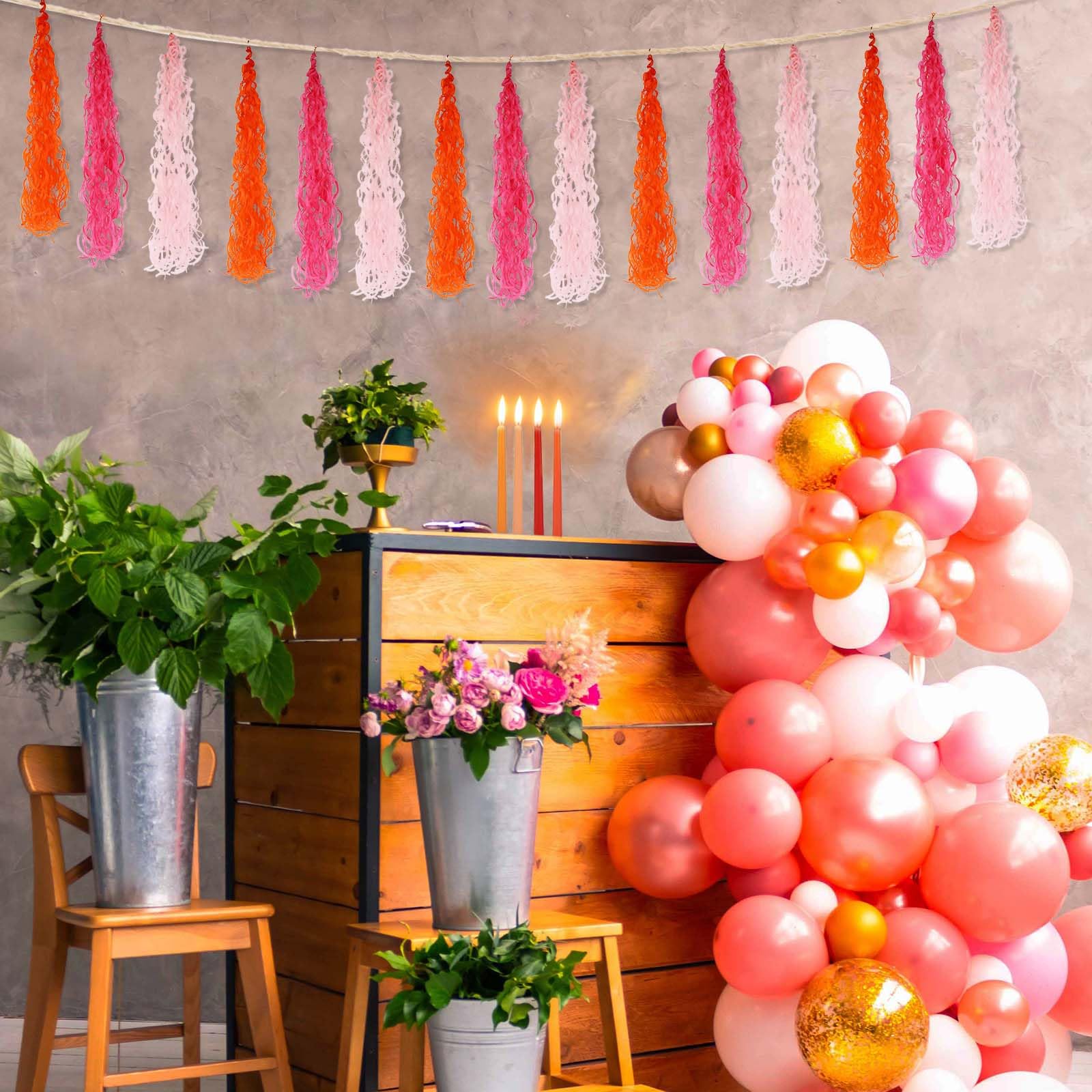 XIHIRCD Ensemble de Décorations de Fête Rose Orange et Rouge