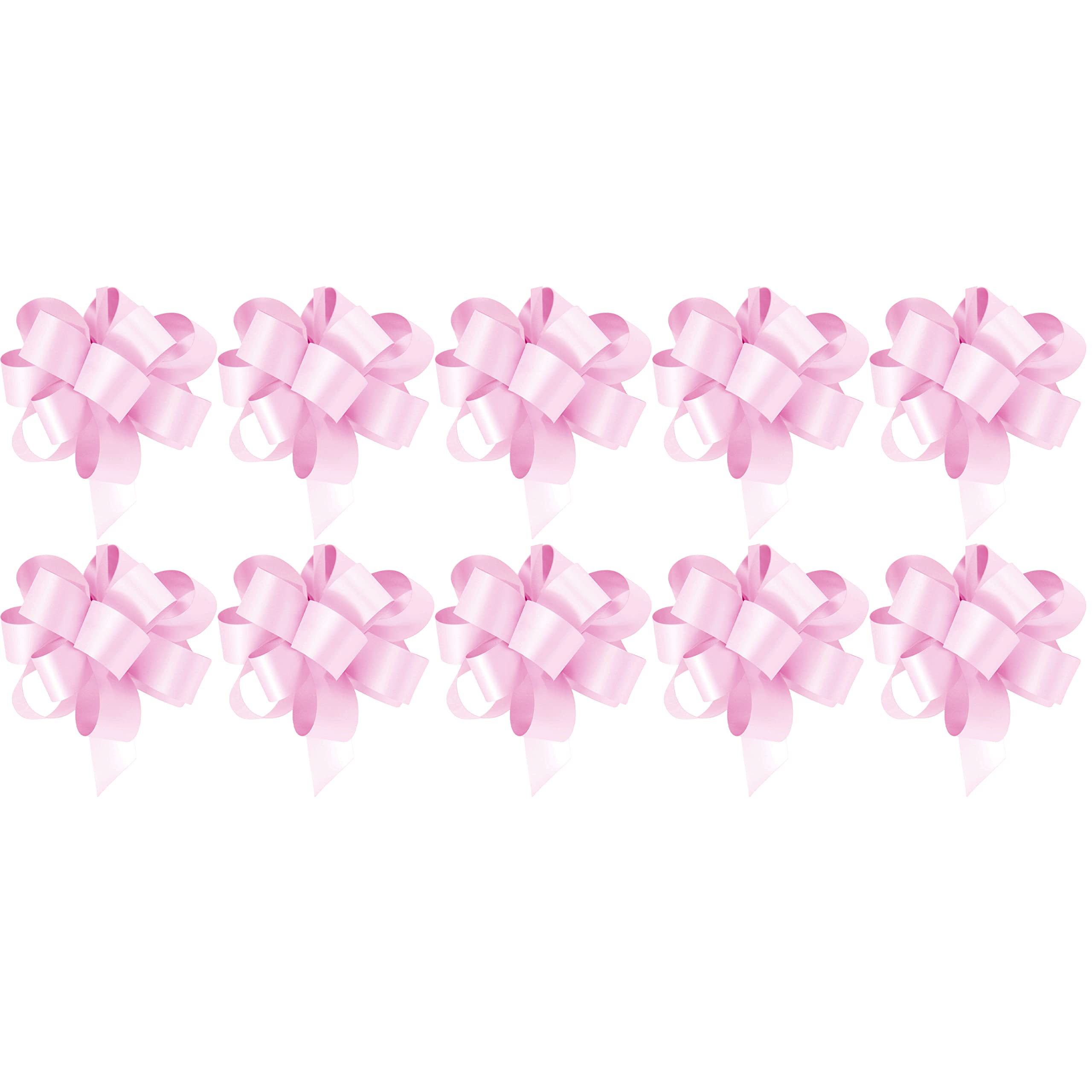 Pink 3Cm Self Tie Pull Bow Ribbons Wrapping Bows – Festive Xmas Present Decorations - 10 Pack (Pink)