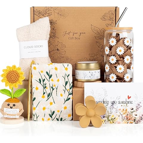 Birthday Gifts for Women, Self Care Gifts Baskets for Women Teen Gifts, Sending Sunshine Sunflower Care Package for Girls, Friendship, Her, Mom, Sister, Best Friend, Coworker
