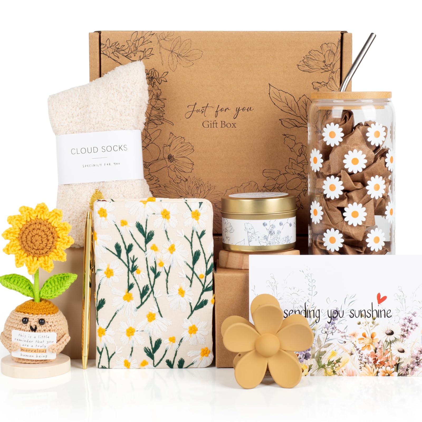 Birthday Gifts for Women, Self Care Gifts Baskets for Women Teen Gifts, Sending Sunshine Sunflower Care Package for Girls, Friendship, Her, Mom, Sister, Best Friend, Coworker