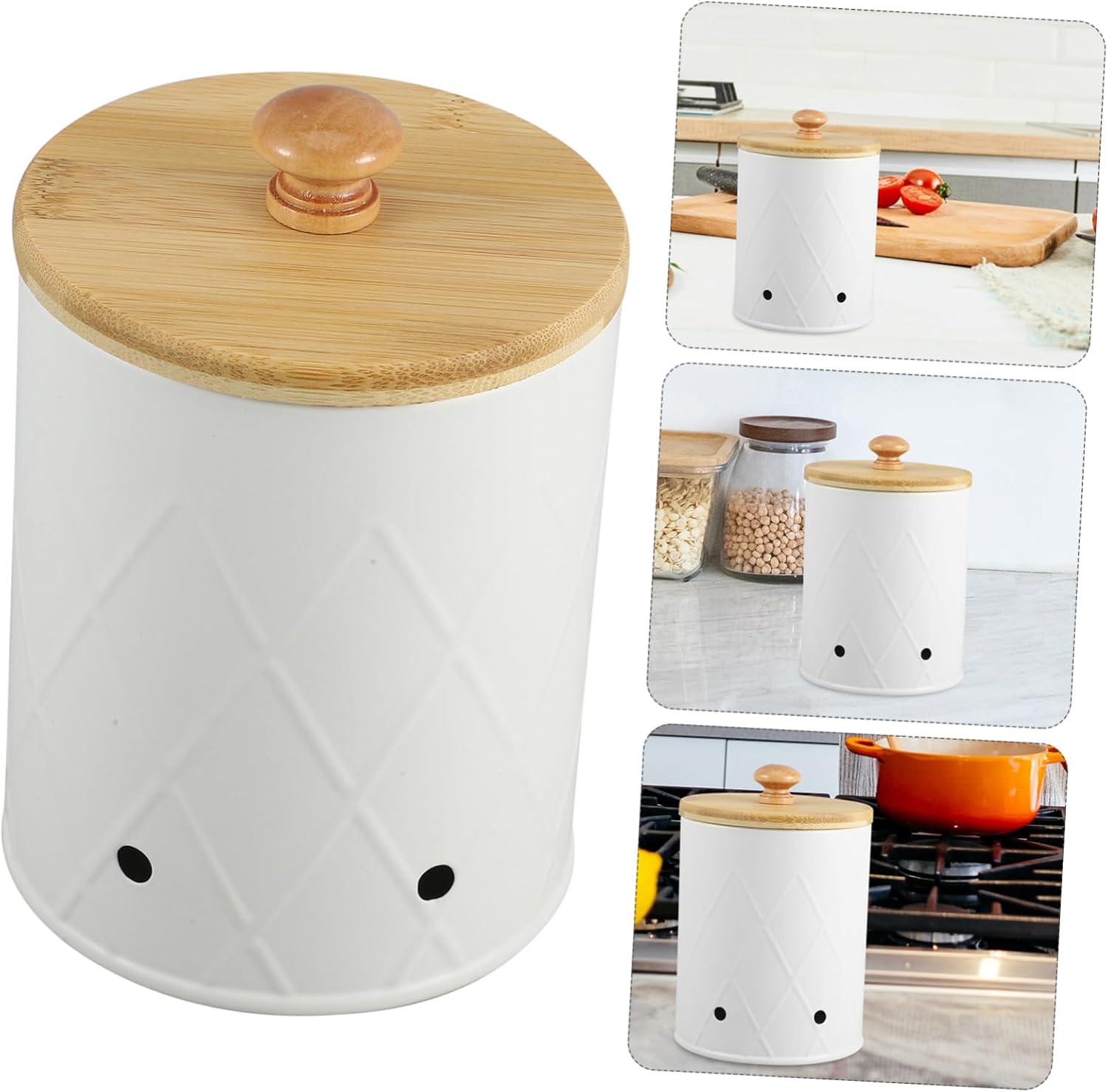 Ginger Storage Box Carbon Steel Garlic Organizer with Bamboo Lid Ventilated Potato and Onion Holder Compact Kitchen Accessory for Home Storage and Gift Giving