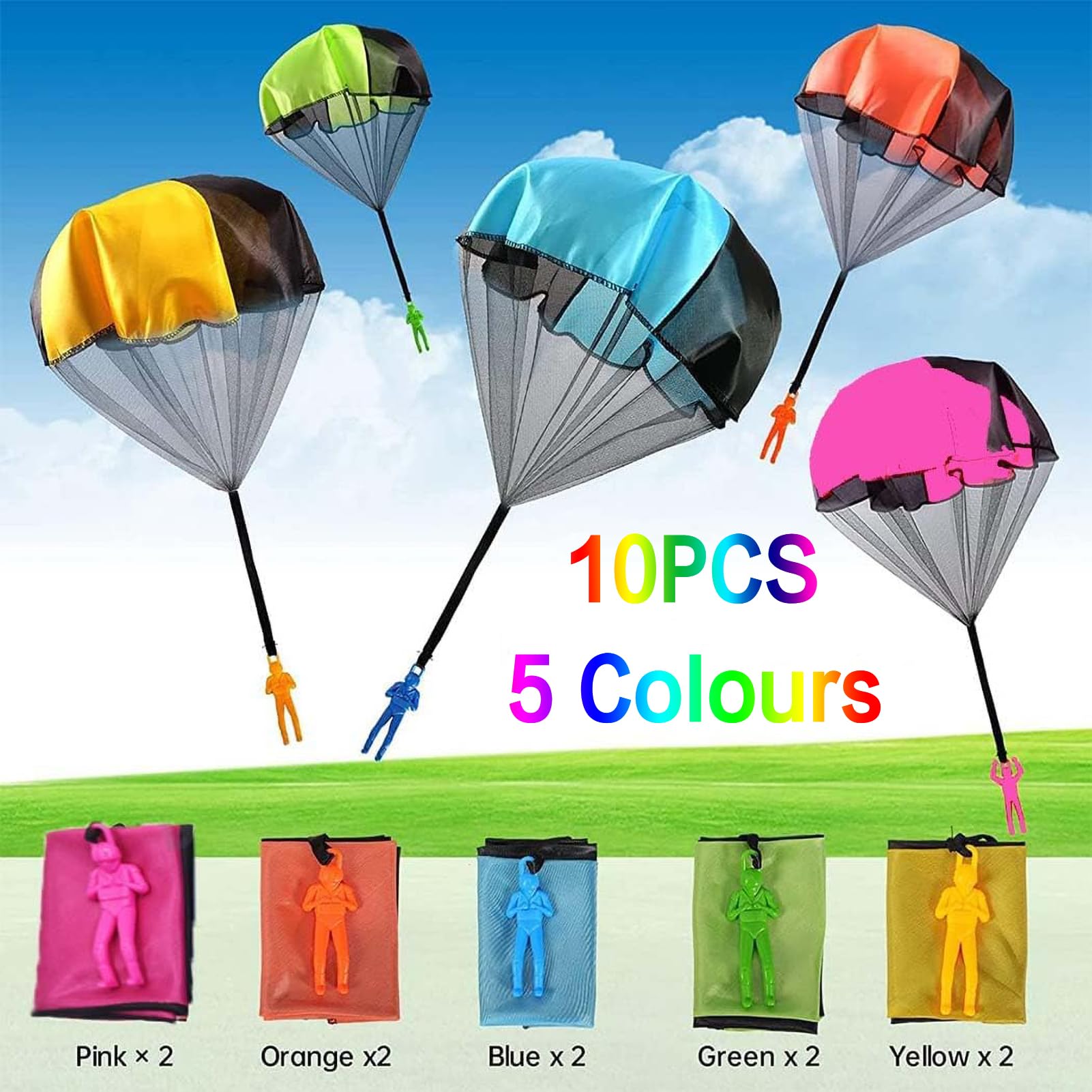 Lot de 10 Jouets de Parachute Multi Couleur pour Enfants - Mini Jouet de Loisirs Jeté à La Main pour Garçons Et Filles