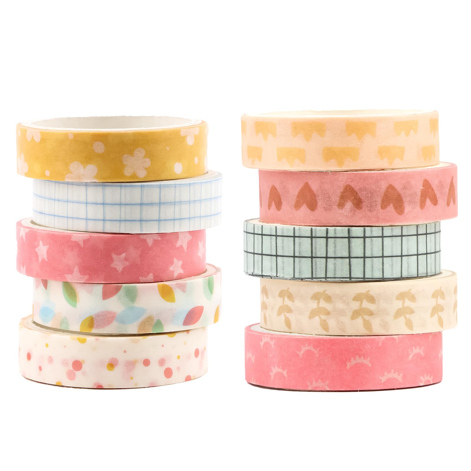 Padorul 10 Rolls Cute Pastel Washi Tape Set, Aesthetic Decorative Masking Tape for Journaling, Scrapbooking, DIY Crafts, Gift Wrapping