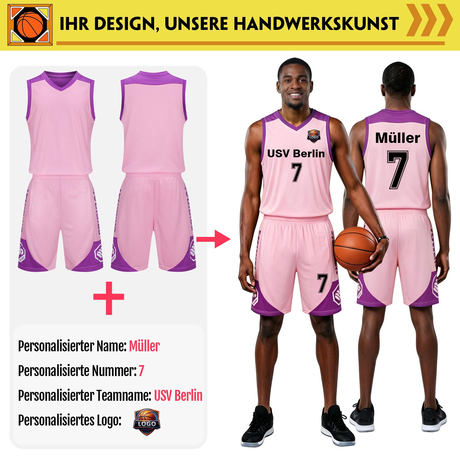 Benutzerdefiniert Basketball Trikot Kinder Herren Set mit Namen Nummer Team Logo 2-Piece Basketball Jersey Shirt & Short