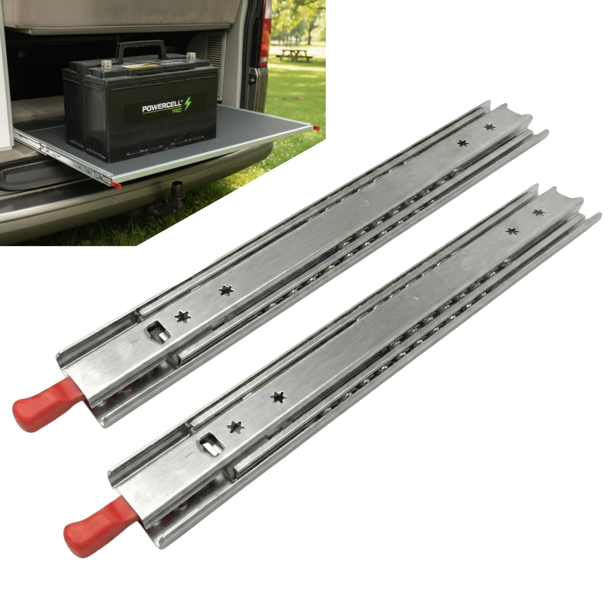 StrutExperts Heavy Duty Locking Drawer Runners 120KG Load Capacity | Locks Open & Closed | 24inch (600mm) Full Extension Ball Bearing Drawer Slides | Rails for Van Conversion & Workshop Storage (Pair)