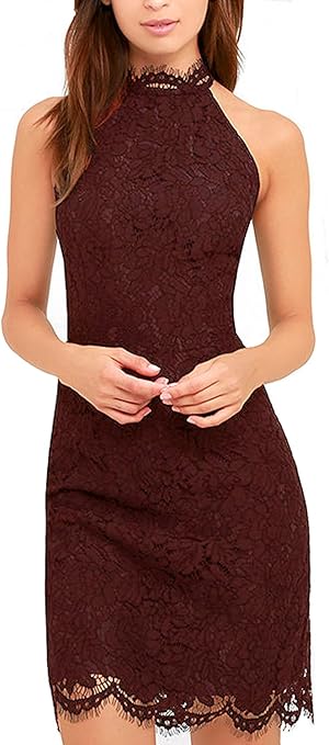 cara high neck lace cocktail dress