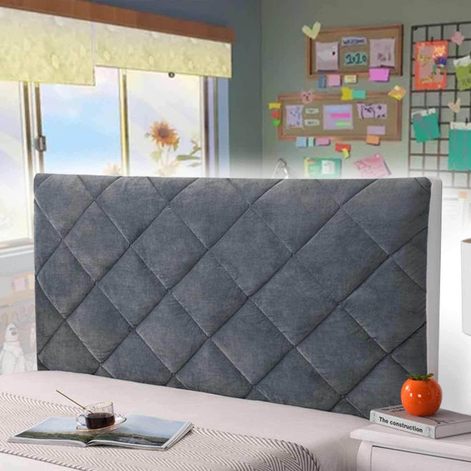 180cm Copertura per Testiera per Letto Elastica Copritestata Letto Copertura Cuscino per Testata Letto Matrimoniale Cover Velluto Elasticizzato Tessuto Universale,grigio-180cm