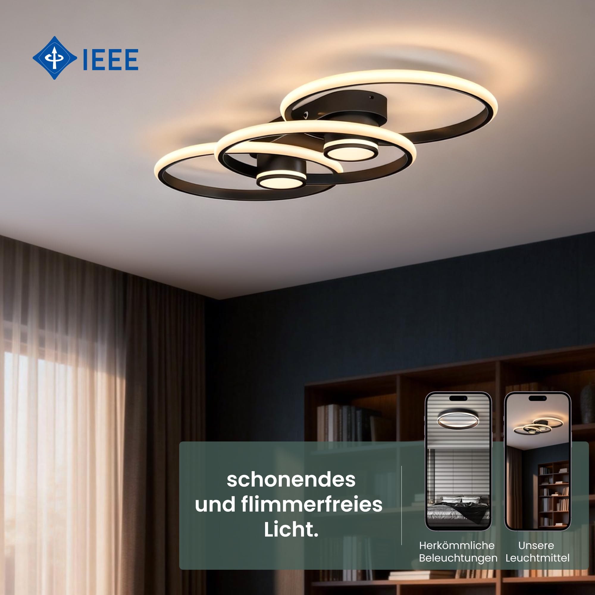 Mai & Mai Plafón LED Negro 70W con Mando a Distancia, 750×325×95 mm, Temperatura Ajustable 3000K–6400K, Estilo Moderno, Acero al Carbono, Aluminio y Silicona, Nuvora02