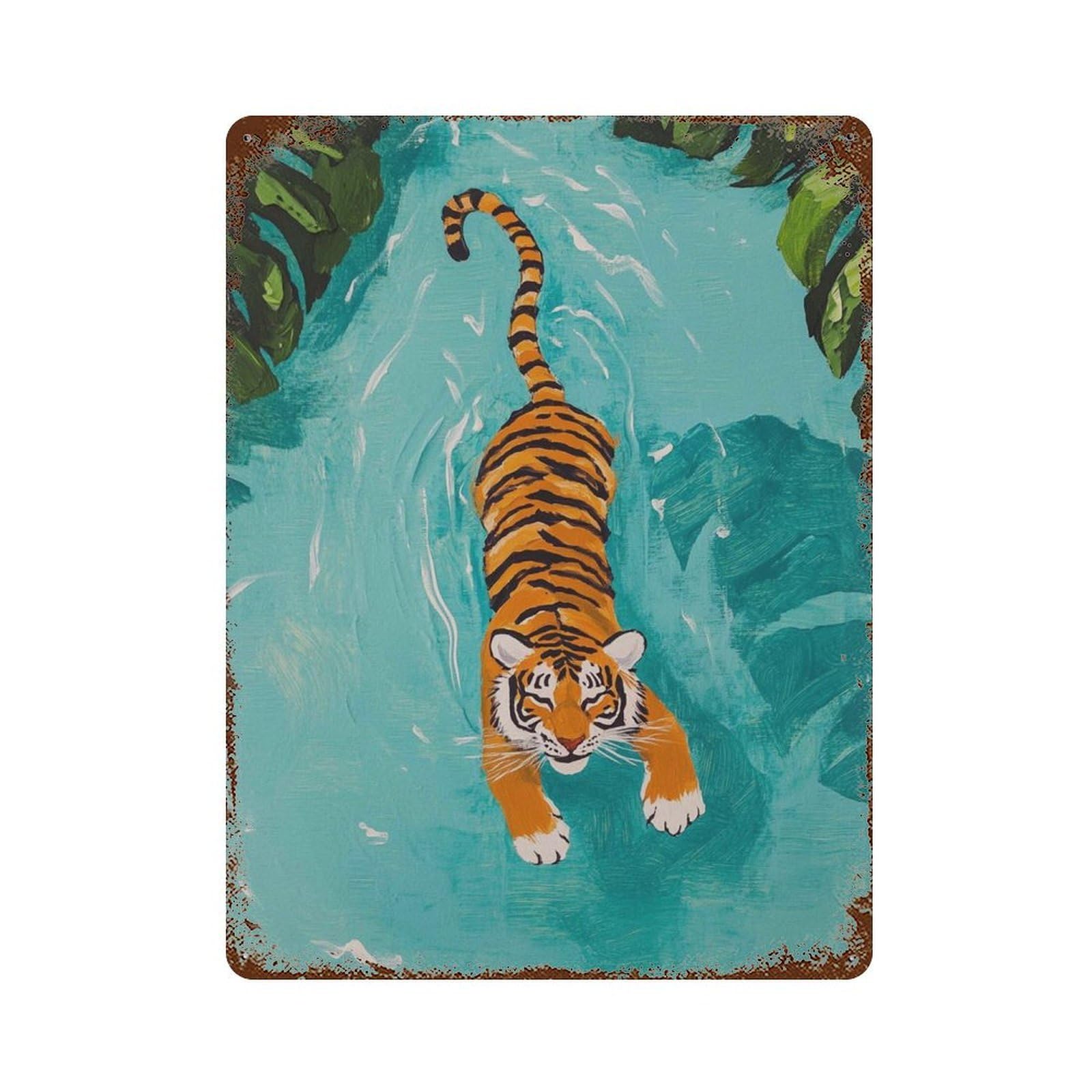 xiaoxiaoshen Abstract Tiger Jungle Animal Tropical Modern Nature Safari Vibe Wall Decor Art Metal Tin Poster Modern Home Decor Art Home Bar Shop Decorations Vintage Sign 40x30cm