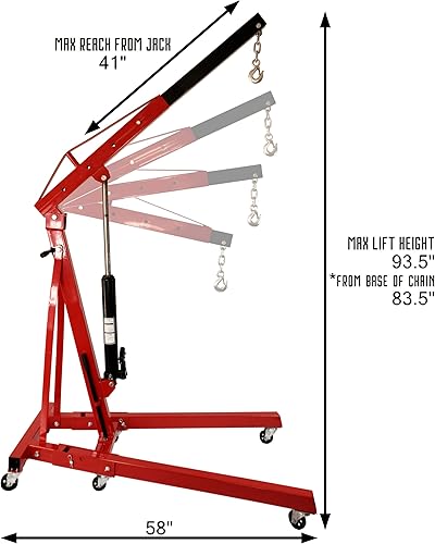 Miniatura 6 de Elevador de motor automotriz de 1 tonelada de doble pistón con asas y cadena de gancho Elevador de motor de construcción resistente, Grúa plegable