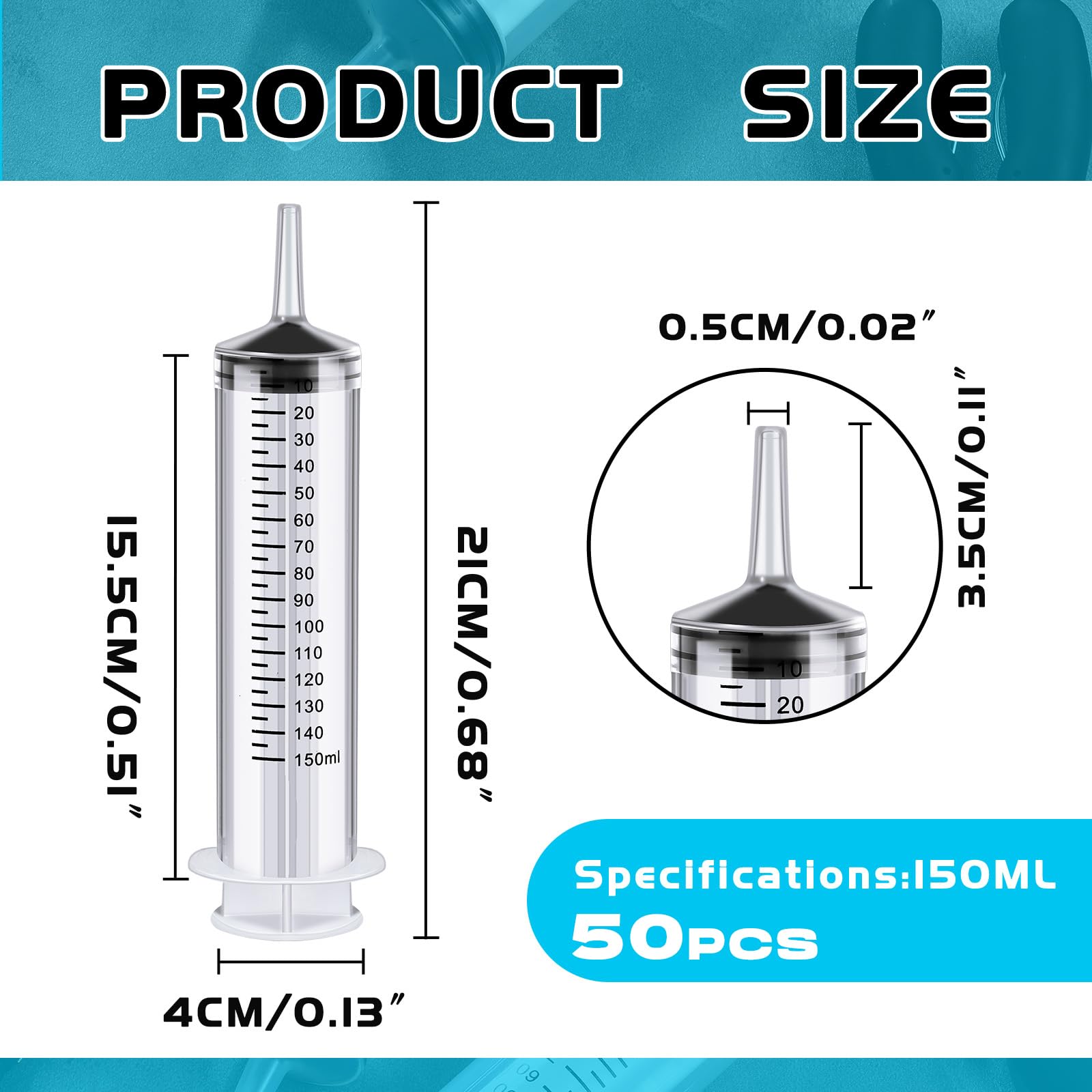 Geiserailie 50 siringhe grandi da 150 ml, in plastica, sigillate individualmente, da usare per pulire liquidi lucidalabbra, vernice, olio, misurazione filtrazione, irrigazione, riempimento