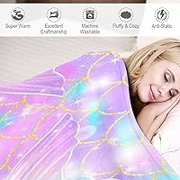 Vista 4 de Manta de cola de pez de sirena rosa con estampado de fondo de sirena para niña, 30 x 40 pulgadas