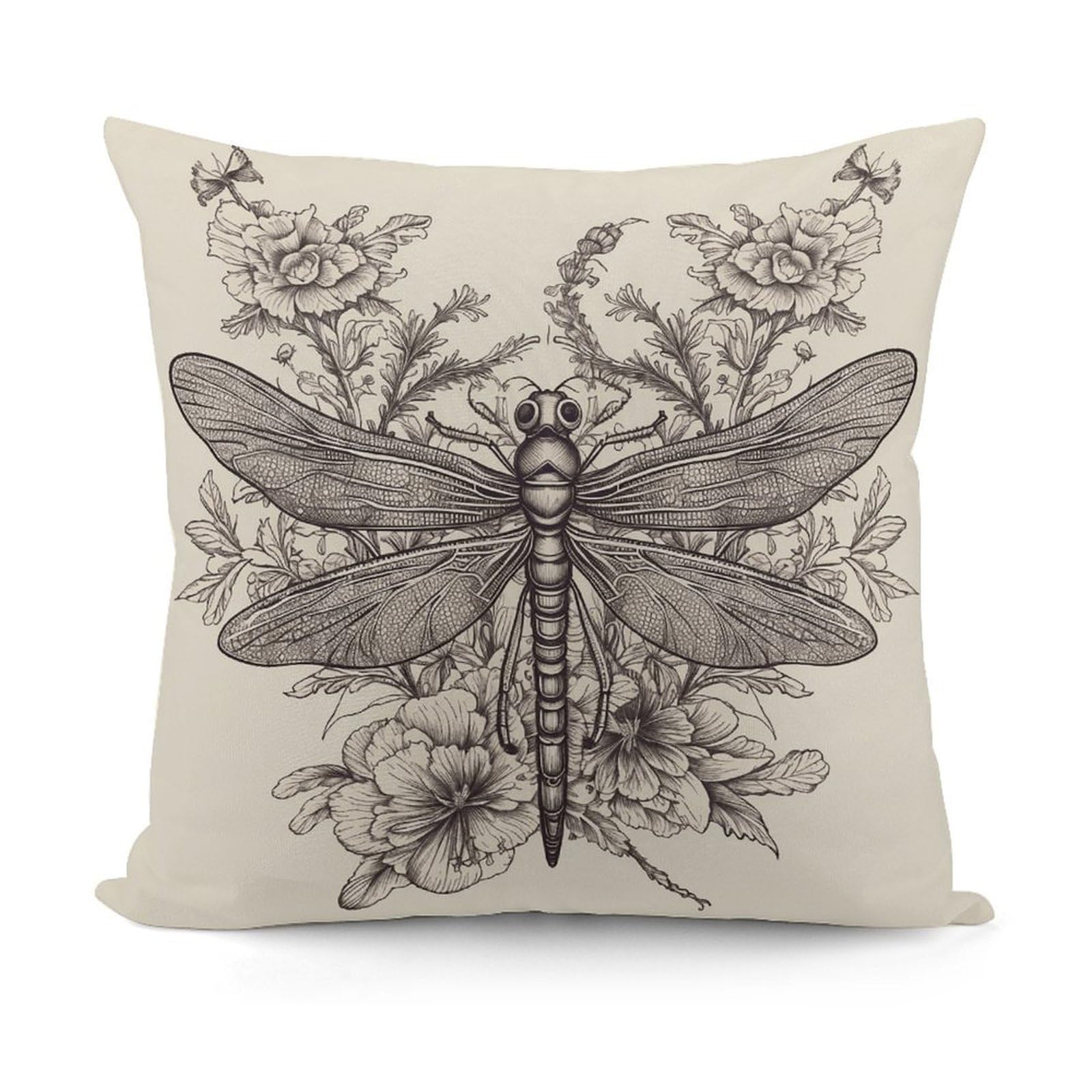 VstaDank Hand Drawn Floral Dragonfly Throw Pillow Cover Soft Square Cushion Cover Art Artwork Pillow Covers Mordern Couch Pillow Covers Decorative Cushion Case for Chair Couch Bedroom Living Room