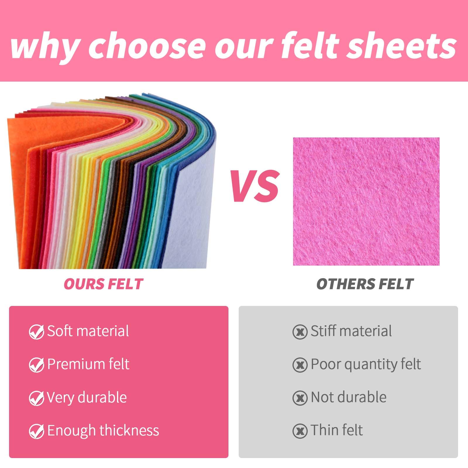 45Pcs Felt Fabric Sheets 6 x 6 inches, Assorted Colors Non Woven Felt Sheets, 1mm Thick Felt Fabric Square for Kids, DIY Sewing Crafts, Embroidering, School Projects, Patchwork, Festival Decoration