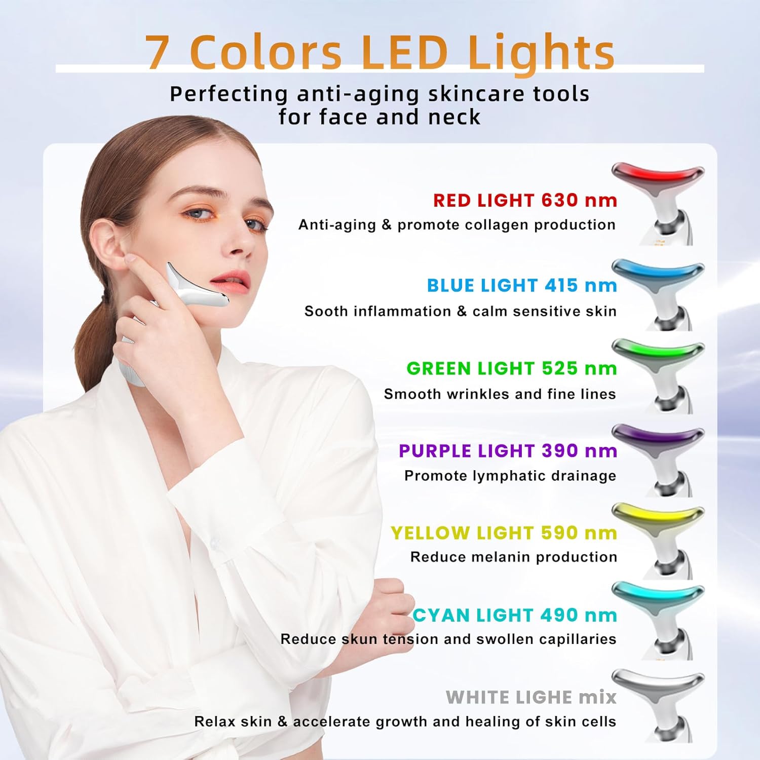 Facial Beauty Device, Based on Triple Action LED, Thermal, and Vibration Technologies for Skin Care, Facial Skin Care Tools, 7 Color Led Face and Neck Beauty Device for Home Use - Image 3