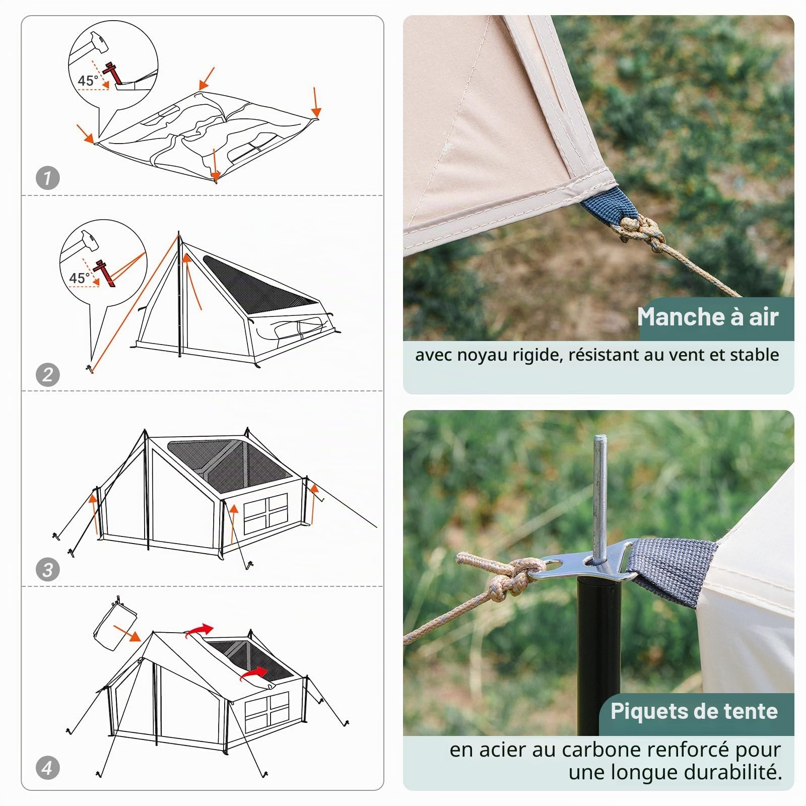 KingCamp Tente de camping pour 4 à 5 personnes - 210 g TC 150D - Tissu Oxford PU3000 mm - Étanche - 8 ㎡ - Grande tente d'extérieur pour camping, glamping, festivals, fêtes
