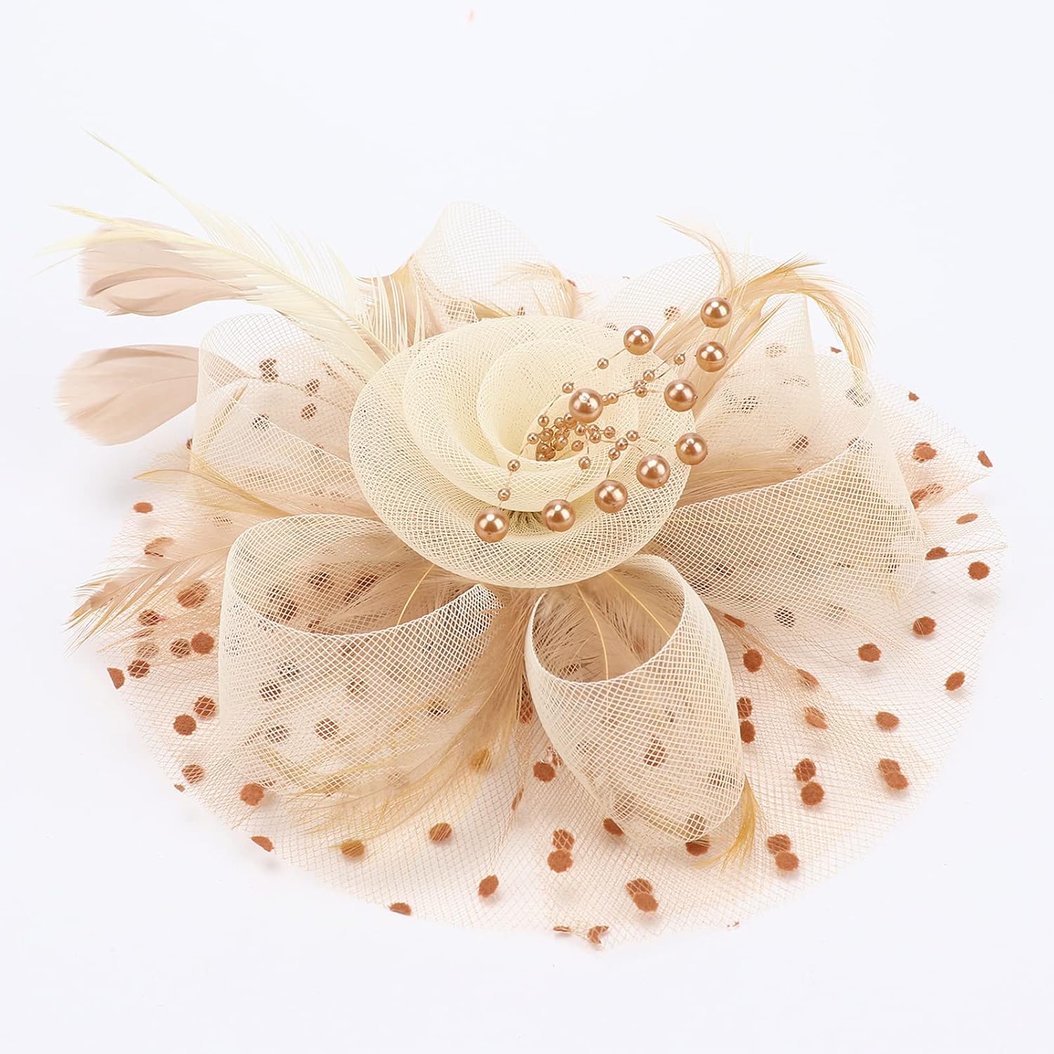 Women Fascinators Hats Veil Mesh Tea Party Derby Hat Bow Lace Gloves Pearl Jewelry Set for Women Cocktail Wedding - Image 2