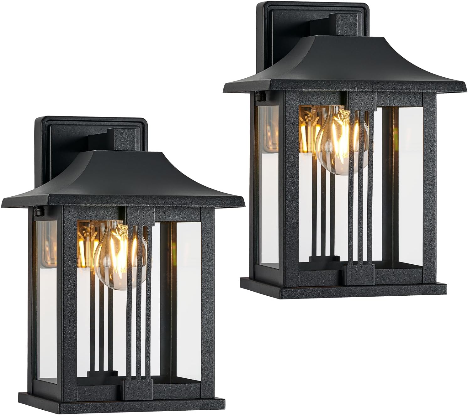 KAUEN Outdoor Wall Sconce 2 Pack,Outdoor Light Fixtures Wall Mount Waterproof Anti-Rust Wall Lanterns with Clear Glass and Sand Black Aluminum for Patio Front Door Entryway, 2572-1W-2PK Sand Black Wall Light 2 Pack