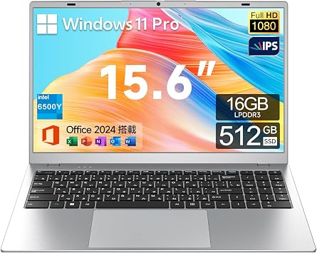 Notebook Computer Office 2024 Installed 15.6 Inch Faster than N5095 Laptop 6500Y 16GB Memory & 512GB Storage 1920 1080 IPS LCD Screen Silent Laptop for Students/Business Japanese Keyboard