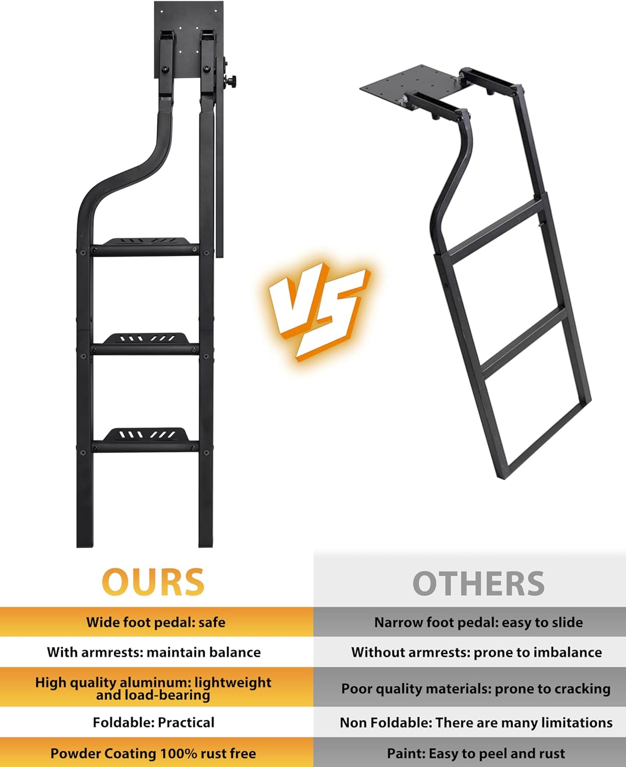 45" Aluminum Universal Pickup Truck Tailgate Ladder with Handle, Foldable Heavy Duty Tailgate Steps with Handrail for Ford F250, Dodge RAM 2500 etc. Pickup Truck Accessories