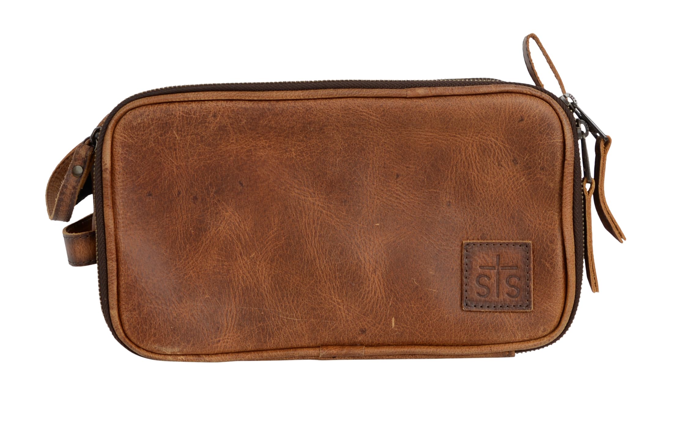 STS Ranchwear Men's Premium Full Grain Leather Oiled Waxed Tucson Double Shave Kit Bag Slots, 1 Interior Zip Pocket, 2 Mesh Interior Side Pockets