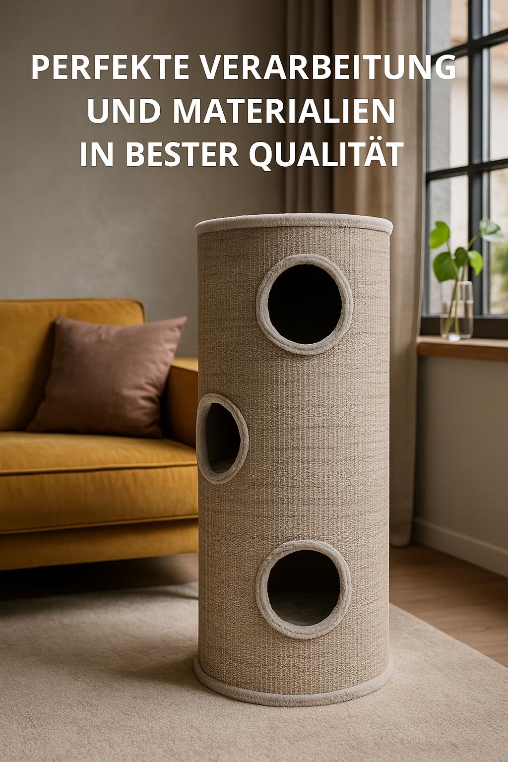 griffoir pour Chat – Tonneau à Gratter pour Chat - Flamingo Greta L - 100 cm Hauteur – Ø 38 cm - Gris & Naturel & Marron Clair