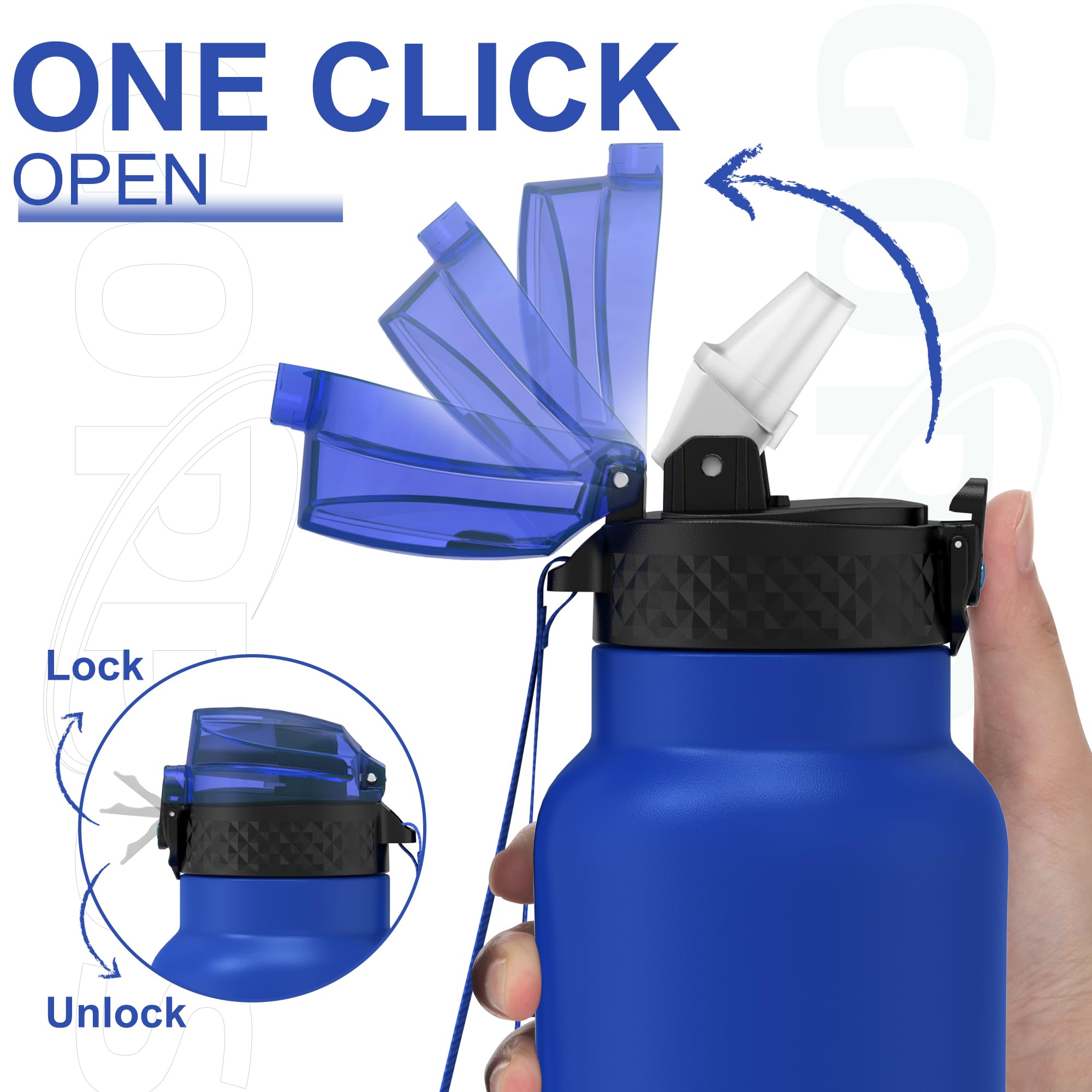 GOPPUS 750ml/26oz Stainless Water Bottle with Straw Double Wall Insulated Bottles with Strap Reusable Vacuum Thermal Flask Leakproof Keep Cold Drinks Bottles with Flip Top Lid for Men Women BPA Free - Image 2