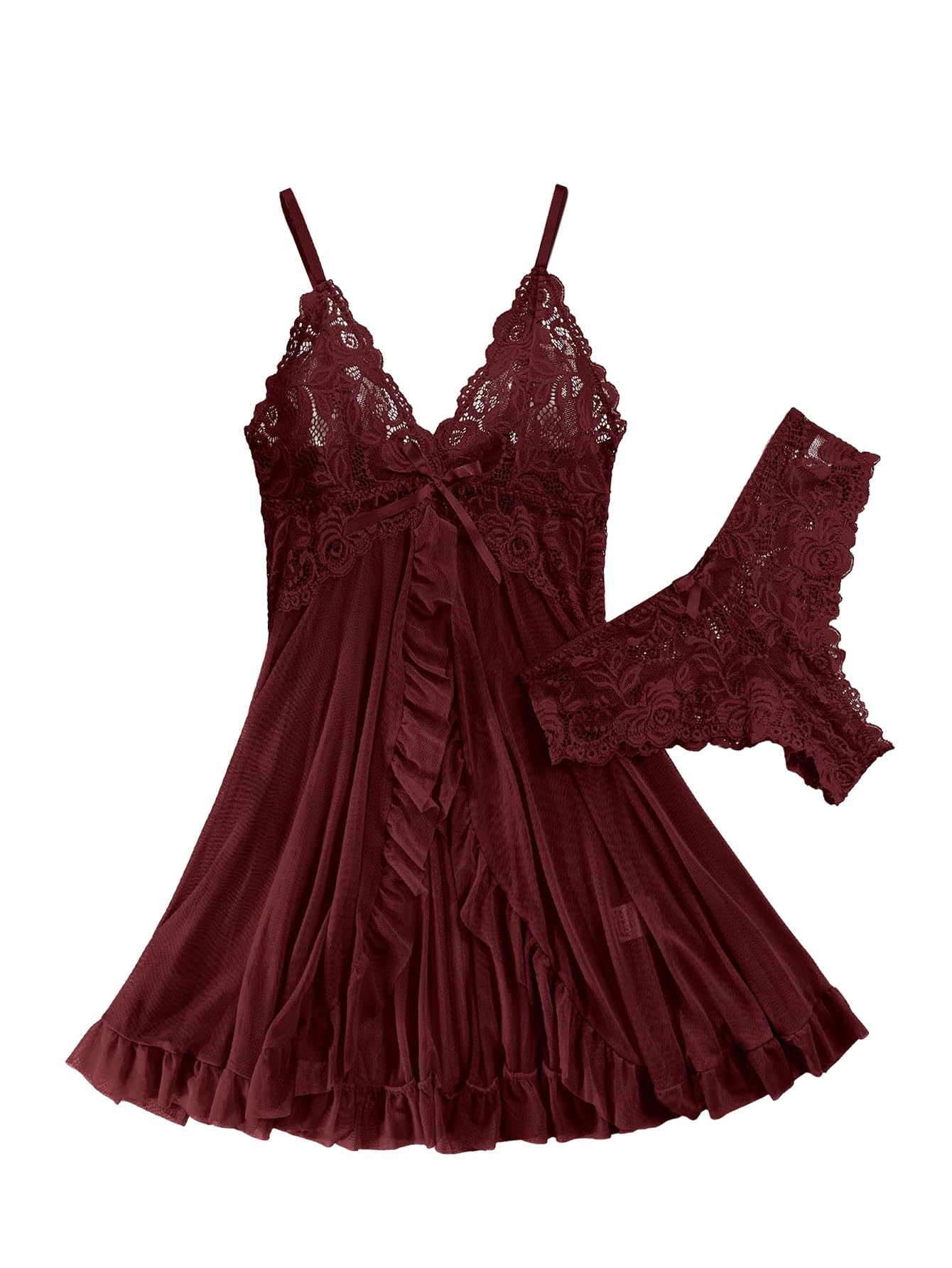 Foxiny Sexy Lingerie Dress 2pcs Women Night Gown with Thong 3XS-6XL
