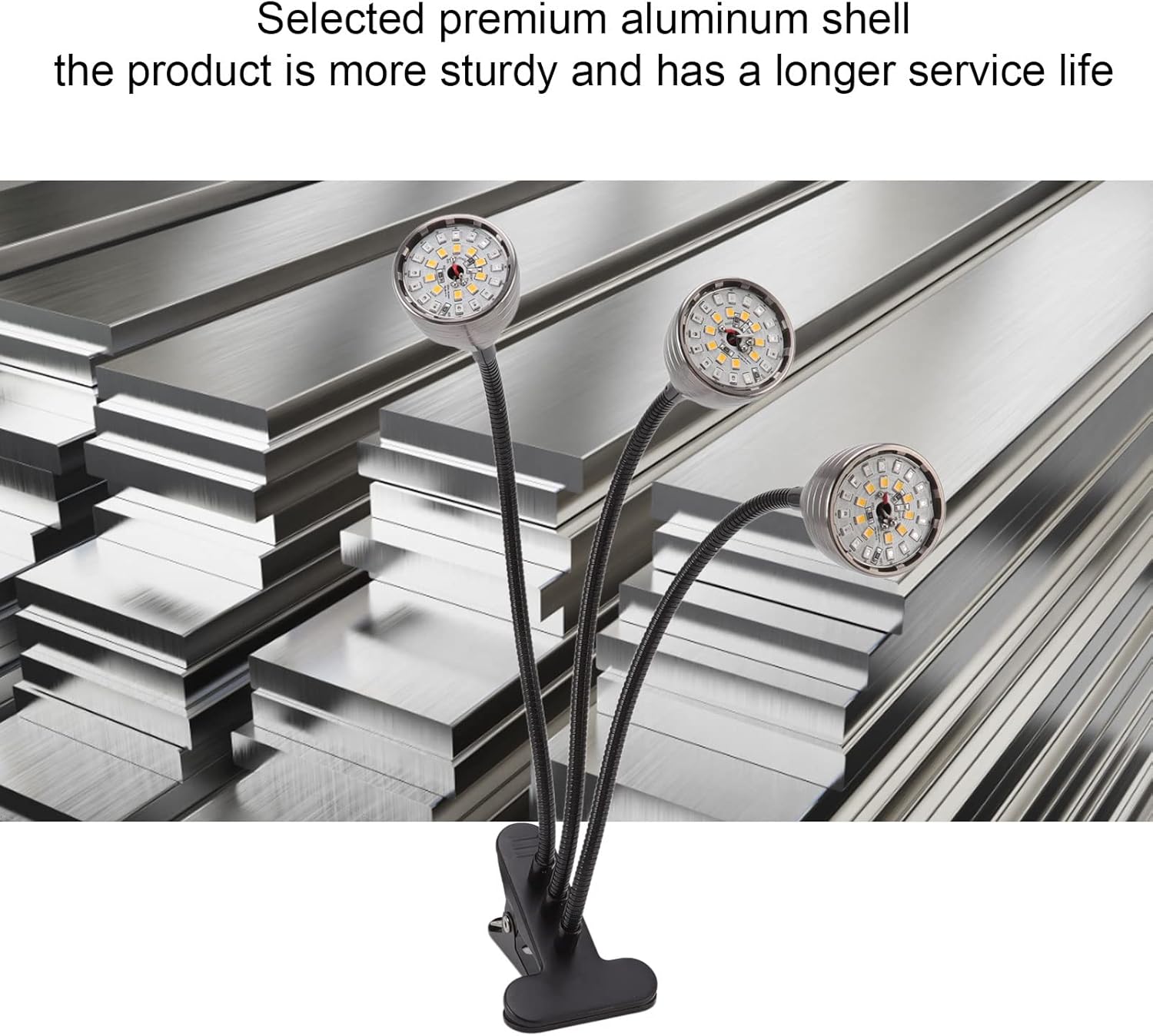 Indoor Plant Light Full LED Grow Light with 3 Adjustable Heads USB Powered - Flexible 360° Bending, Multiple Light Modes for Growing Plants and Succulents