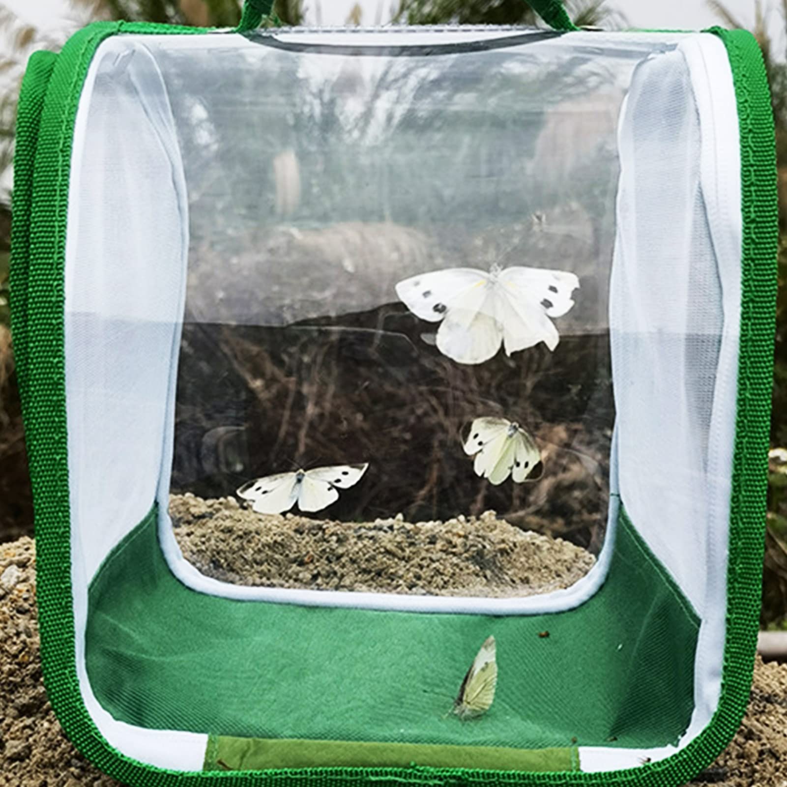 SYFUNLV Schmetterling Habitat Käfig, Faltbarer Transparent Netz Schmetterlingskäfig, Belüfteter Schutz Käfig Klappbar, Insektenhaus für Schmetterlinge, Libellen und Raupen Aufzucht