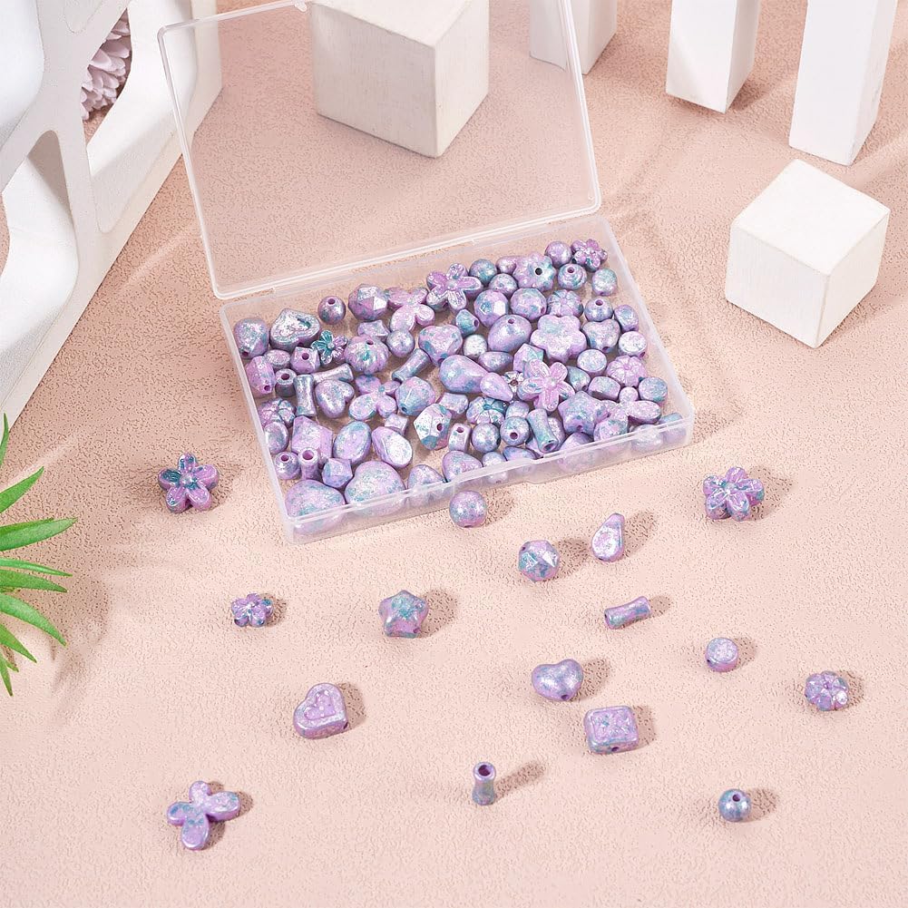 FASHEWELRY 50G Metallic Plating Vintage Acrylic Flower Beads Bulk Lilac Bohemian Heart Flat Round Assorted Aesthetic Beads for Jewelry Making Bracelet Necklace Earrings Crafts image 5