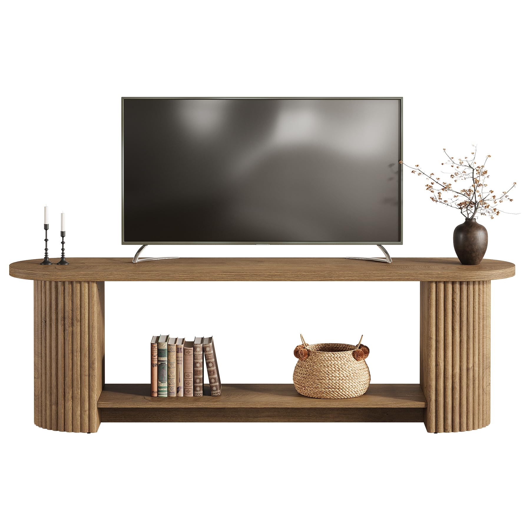 Tribesigns Mueble de TV de 160 cm, Mesa de TV de hasta 75 Pulgadas, Mueble para TV Rústico con Diseño Acanalado, Mueble Television con Almacenamiento para Salón, Dormitorio, Marrón