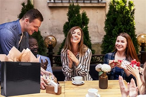 Miniatura 4 de Lyforpyton Bolsas de regalo medianas negras con papel de seda de 11 x 7.9 x 3.9 pulgadas, bolsa de papel de regalo con patrón de cocodrilo para