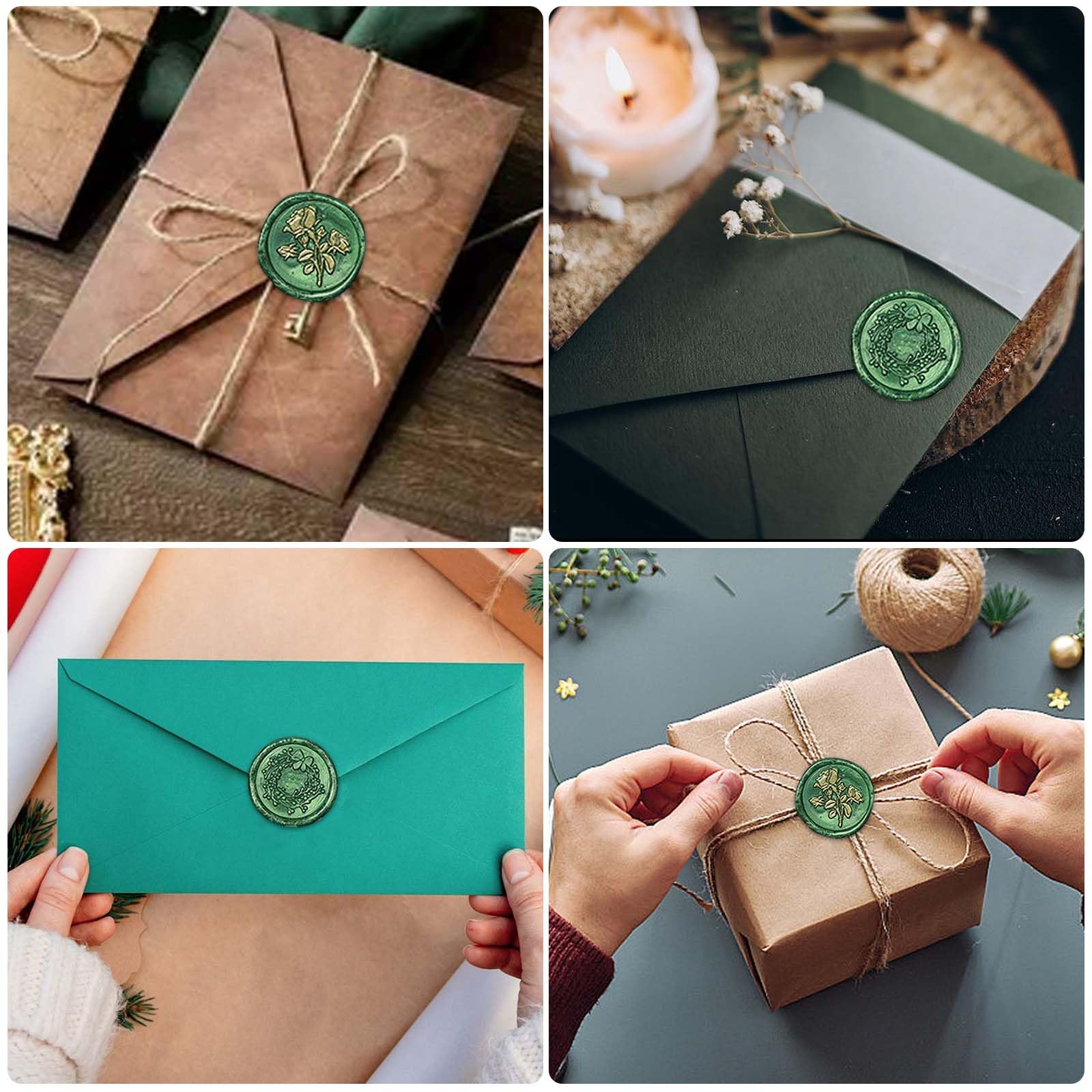 Perles de cire à cacheter octogonales vert métallisé Lot de 100 pour cachets lettres enveloppes décoration