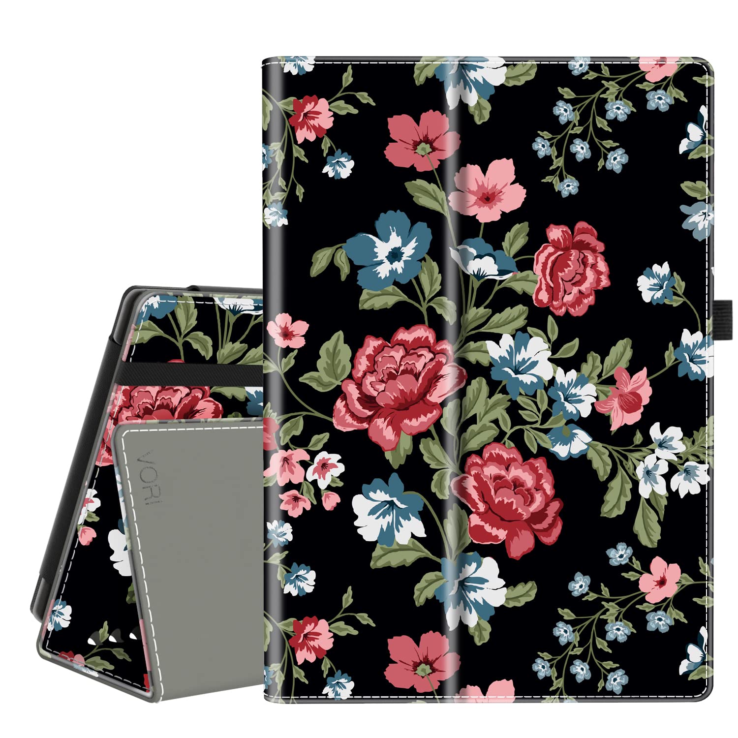 VORI Case for All-New Amazon Fire HD 10 & HD 10 Plus Tablets (11th Gen 2021), Slim Folding Stand Folio Cover with Auto Wake/Sleep & Hand Strap, Rose Floral
