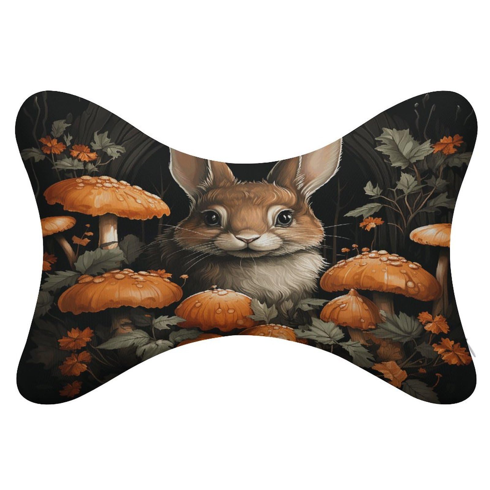 Lot de 2 coussins d'appui-tête de voiture en forme de lapin aux champignons avec housse amovible lavable pour voiture, bus, camion, confort de conduite