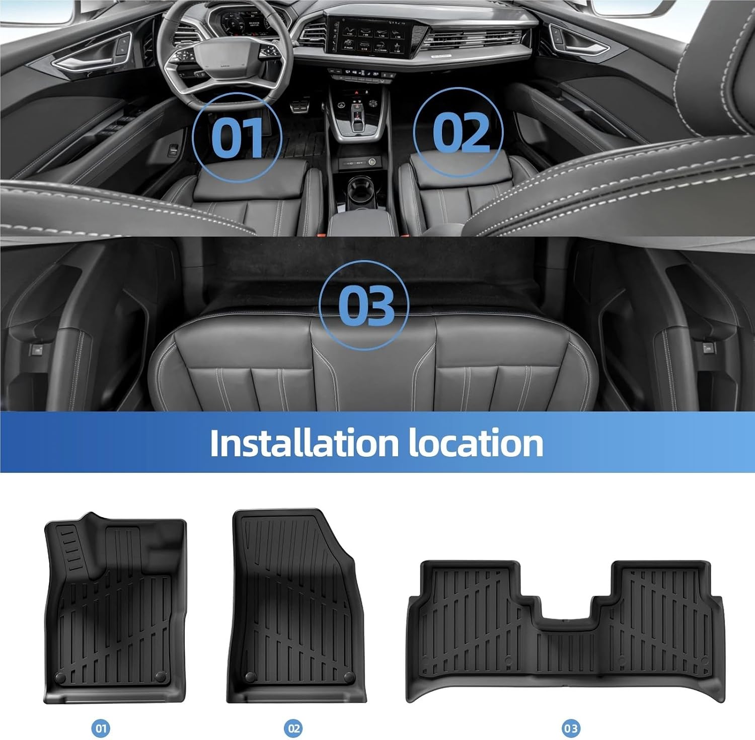 for Audi Q4 2022-2026 (not Fit Sportback) Car Floor Mats Cargo Liner Trunk Backrest Pad TPE 3D Foot Mat Black(LHD 3PCS)