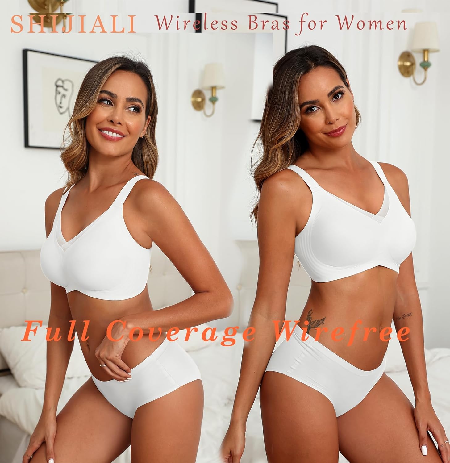 SHIJIALI Wireless Push Up Bra V Mesh Detail Wide Straps Seamless Comfort Support Lift Full Coverage Everyday Bralettes - Image 3
